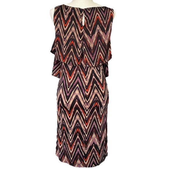 Womens Dressbarn Brown Flare Skirt Chevron Sleeveless Dress Knee Length Size 12 - Picture 2 of 9